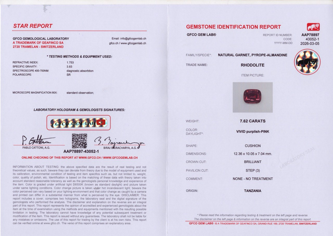 Grenat rhodolite taille coussin de 7,62 carats provenant de Tanzanie Image №6