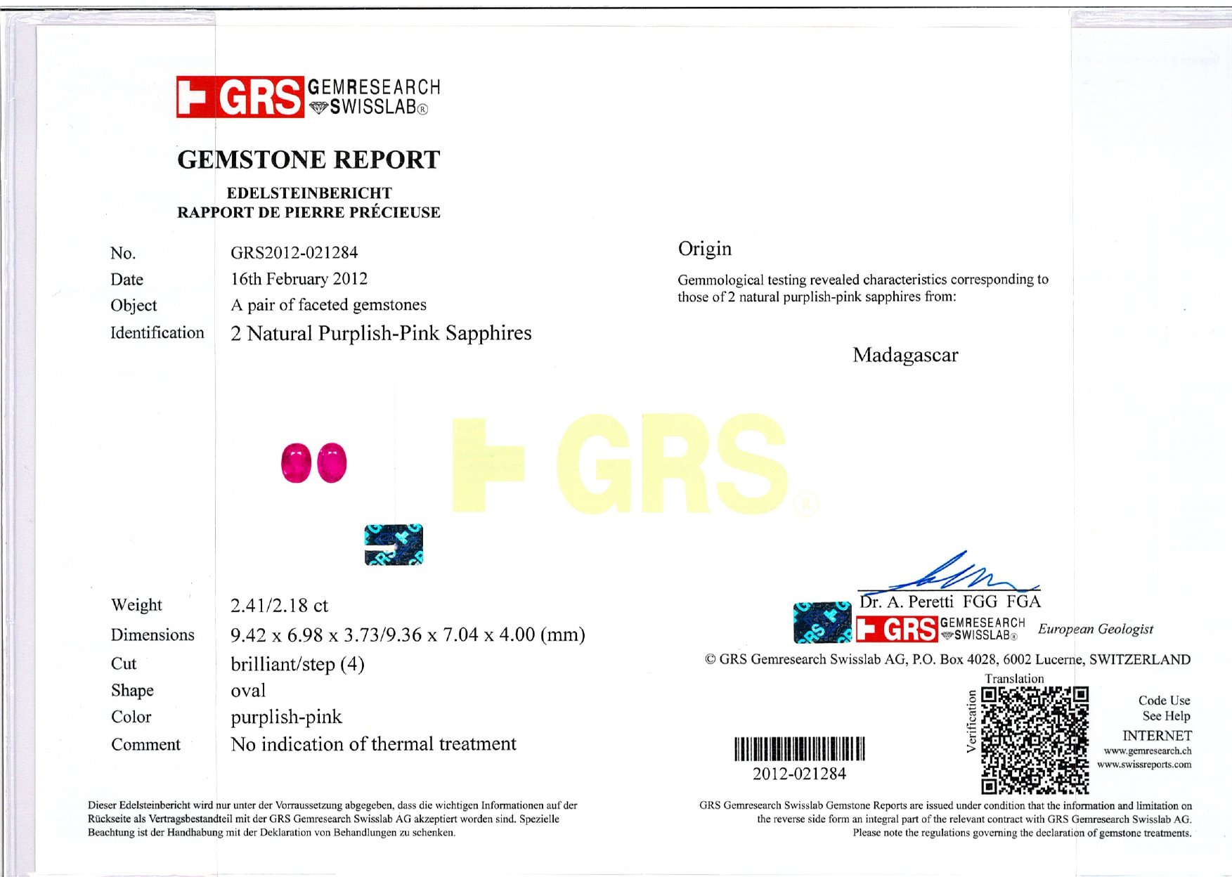 Paire de saphirs non chauffés 4,59 carats, Madagascar, GRS Image №6