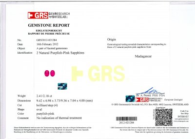 Certificate Paire de saphirs non chauffés 4,59 carats, Madagascar, GRS