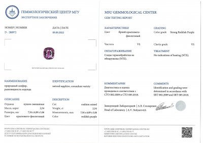 Certificate Unheated color change purple sapphire 2.55 ct, Madagascar