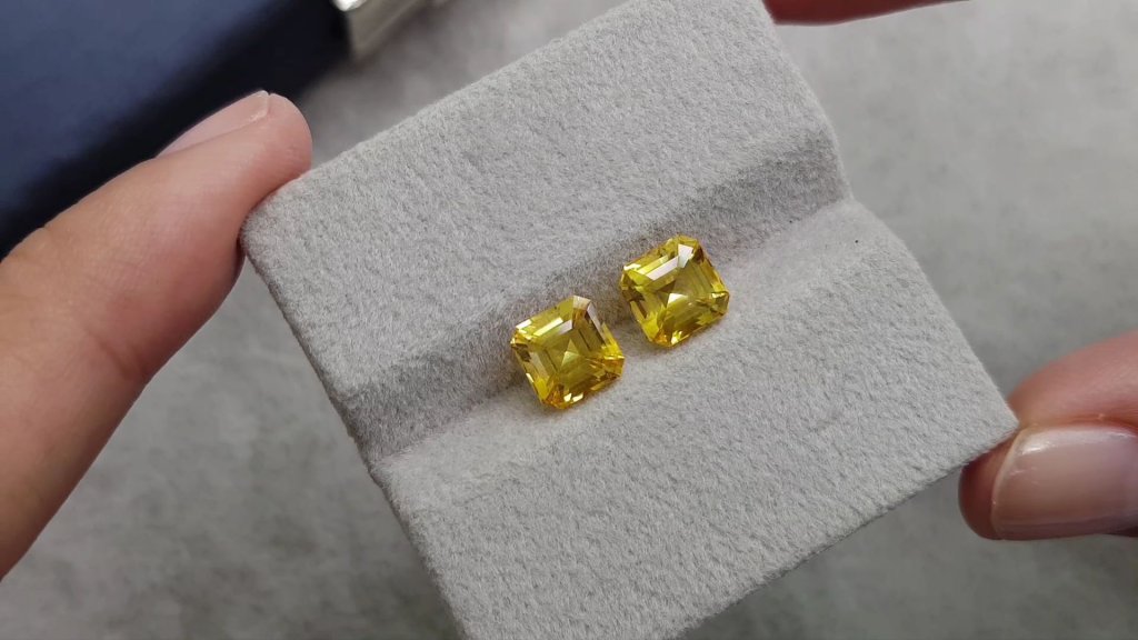 Pair of golden yellow asscher cut sapphires 4.23 ct, Sri Lanka Image №4