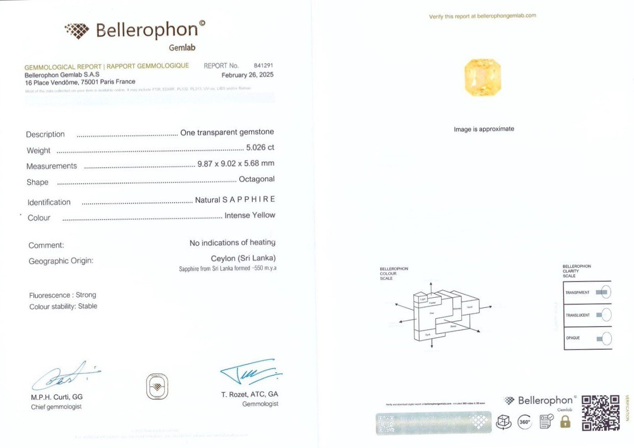Zafiro amarillo intenso de talla radiante sin calentar de 5,02 carats, Sri Lanka Image №6