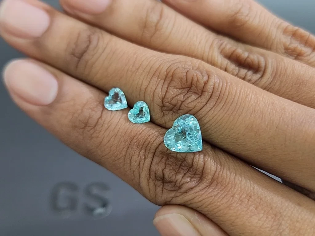 Set of tourmalines Paraiba Greenish Blue heart shape 3.71 carats, Mozambique Image №2