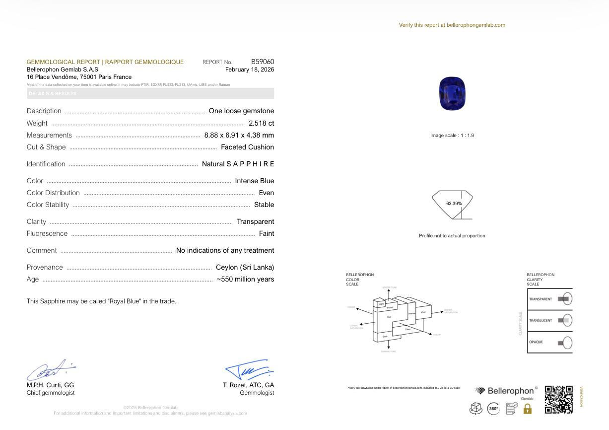 Saphir bleu royal taille coussin non chauffé, 2,52 carats, Sri Lanka Image №6