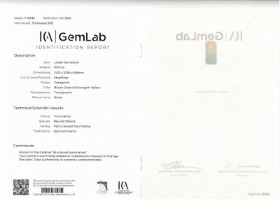 Certificate Fine polychrome tourmaline 19.10 ct