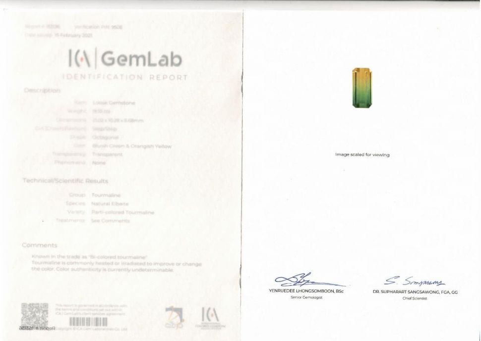 Certificate Fine polychrome tourmaline 19.10 ct