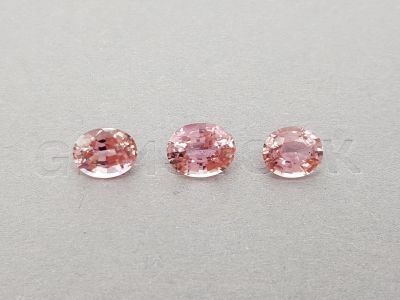 Set of three oval cut pink tourmalines 7.62 carats photo