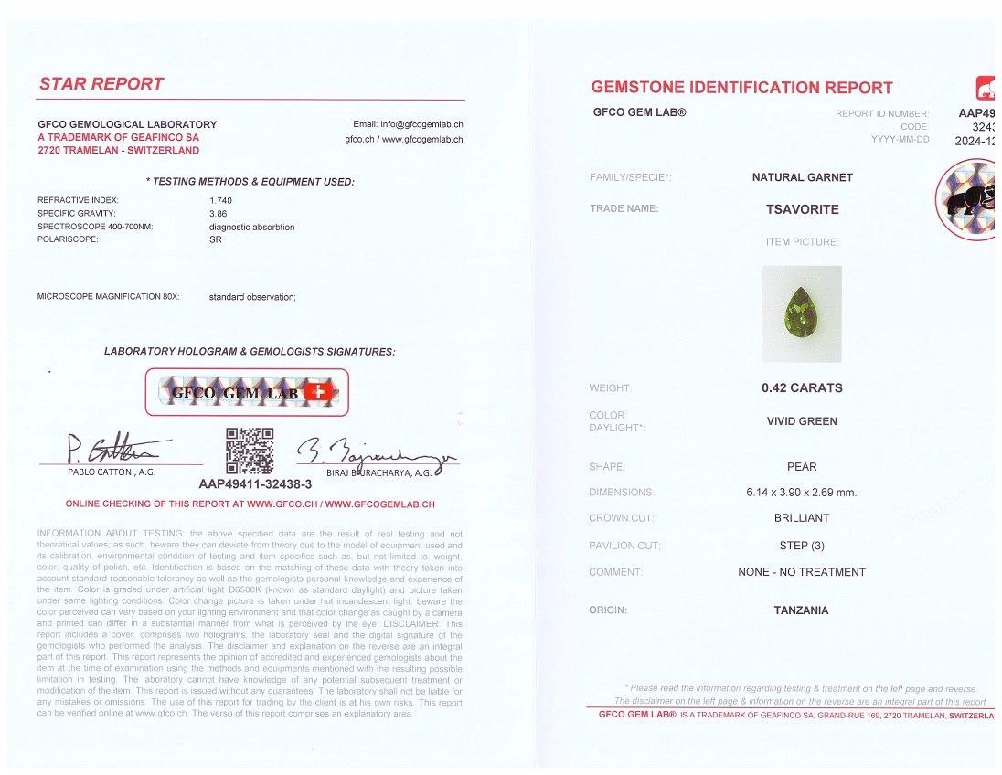 Granate tsavorita talla pera 0,42 quilates, Tanzania Image №6