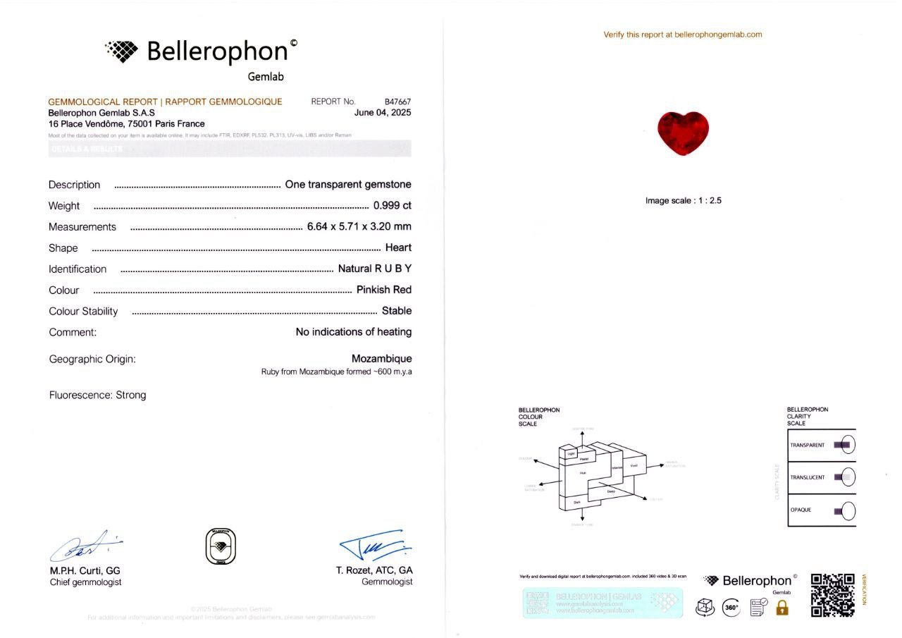 Unheated ruby heart cut 0.999ct, Mozambique Image №6