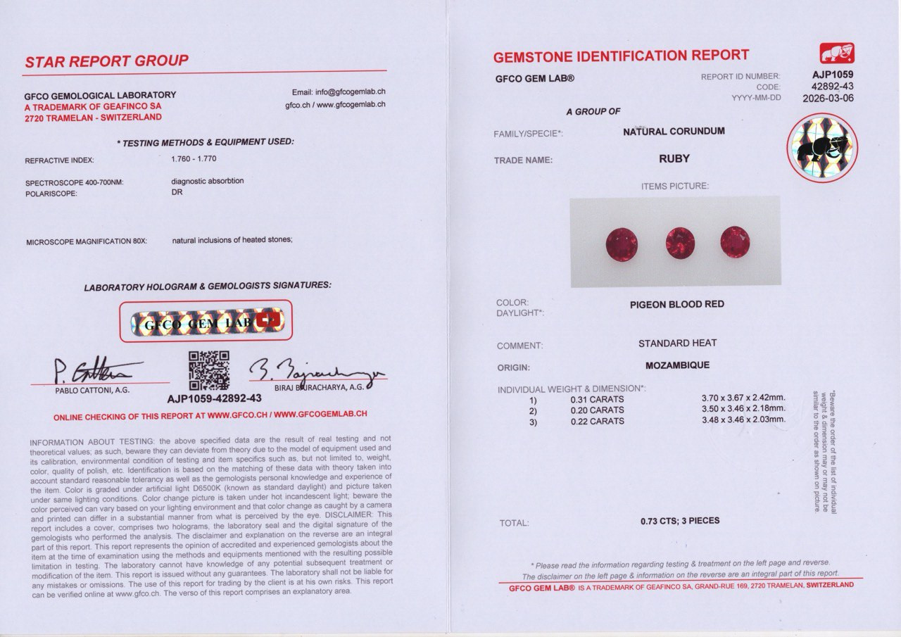 Satz taubenblutroter Rubine, kreisschliff, 0,73 karat, Mosambik Image №4