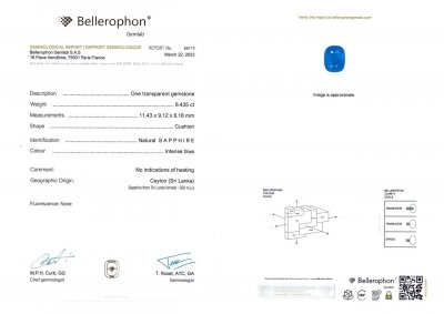 Certificate Unheated sapphire cushion cut 6.43 ct from Sri Lanka