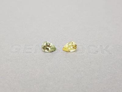 Pair of green and yellow pear-cut unheated sapphires 1.79 ct, Madagascar photo