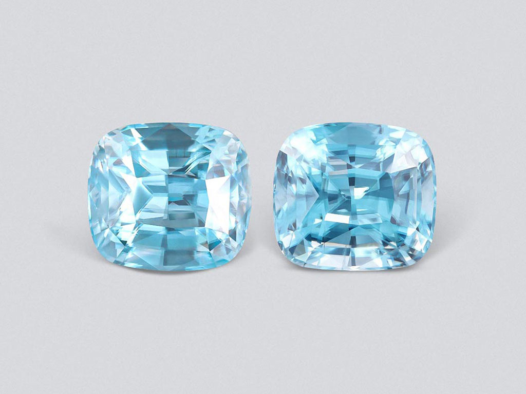 Pair of 6.67 carat cushion cut blue zircons, Cambodia Image №1