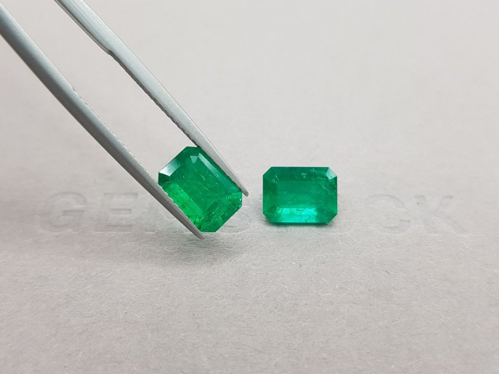 Pair of Colombian emeralds 3.36 ct, Vivid Green Image №2