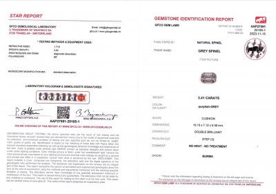 Certificate Ring mit Lavendelspinell 3,41 Karat und Diamanten in 18 Karat Weißgold