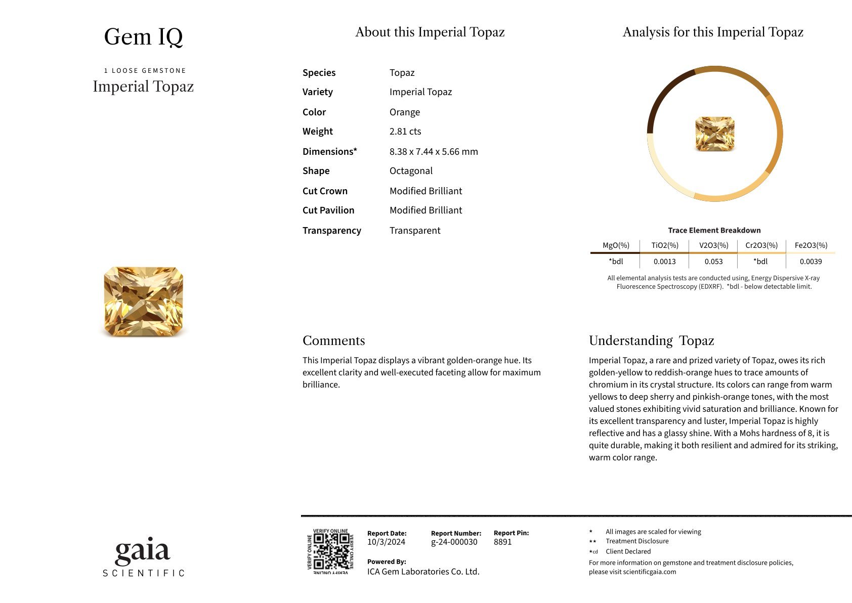 Golden topaz Imperial 2.81 carats in radiant cut, Brazil  Image №6