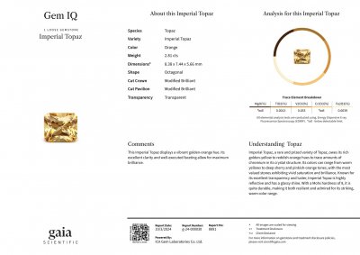 Certificate Golden topaz Imperial 2.81 carats in radiant cut, Brazil 