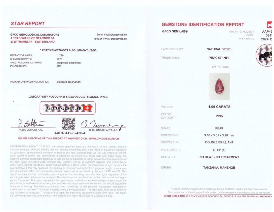 Spinelle rose Mahenge poire taillée 1,06 carats, Tanzanie Image №6