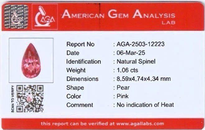 Espinela mahenge de color rosa intenso talla pera de 1,05 carats, Tanzania  Image №6