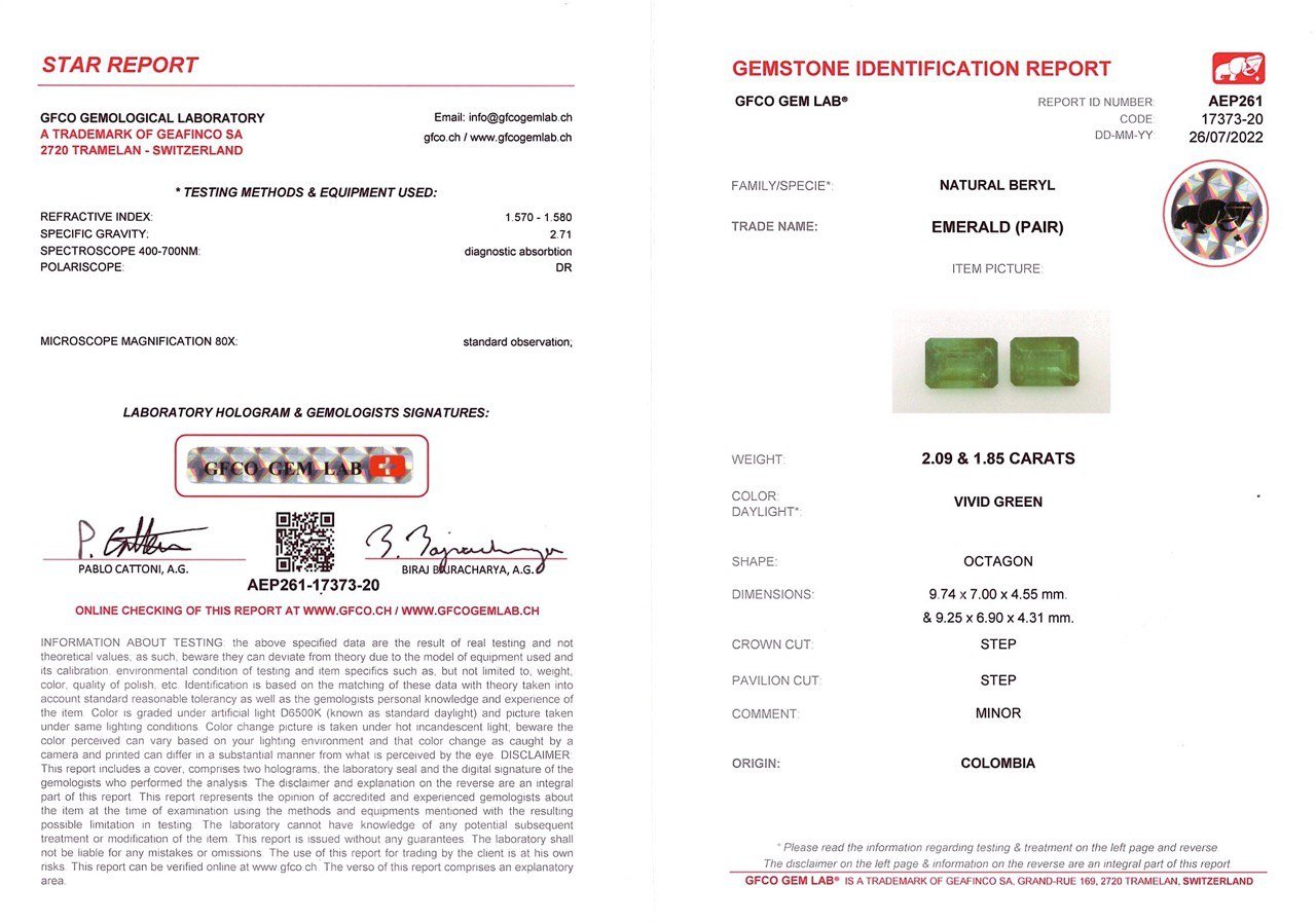 Paar Vivid Green Smaragde 3,94 Karat, Kolumbien Image №5