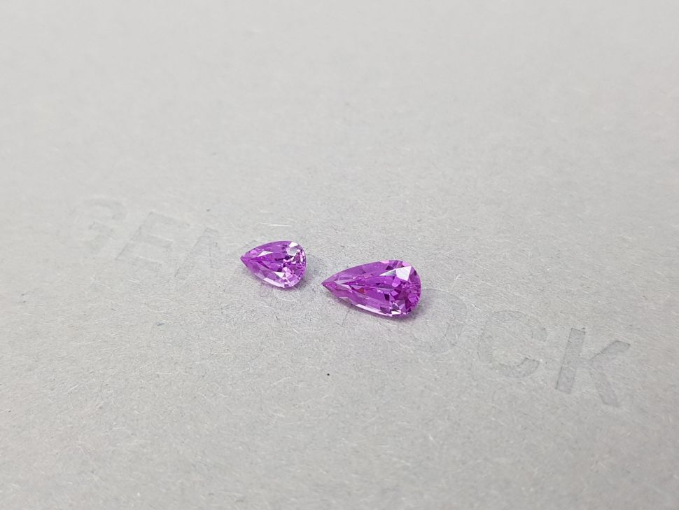 Bright asymmetrical pair of pear cut pink sapphires 1.31 ct Image №3