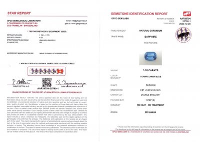 Certificate Zafiro de talla cojín de aciano sin refinar de 3,55 quilates, Sri Lanka