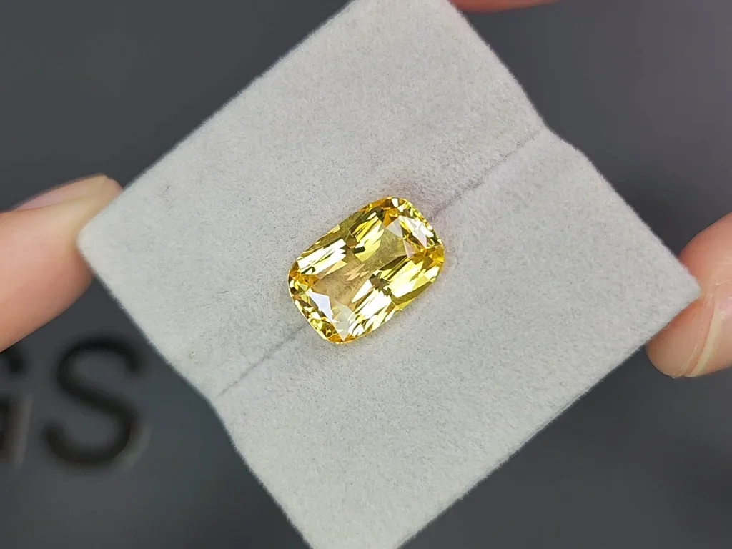 Untreated Golden yellow sapphire in cushion cut 8.78 carats, Sri Lanka Image №4