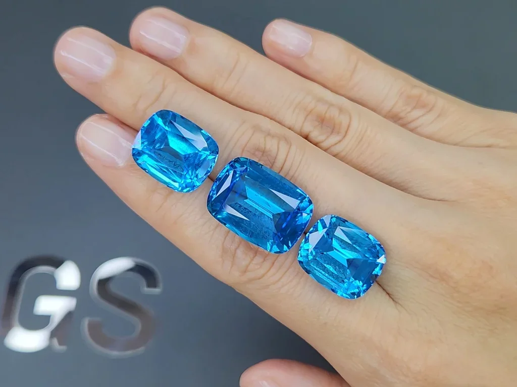 Conjunto de topacio azul brillante (azul suizo) talla cojín 53,84 quilates, Brasil  Image №2