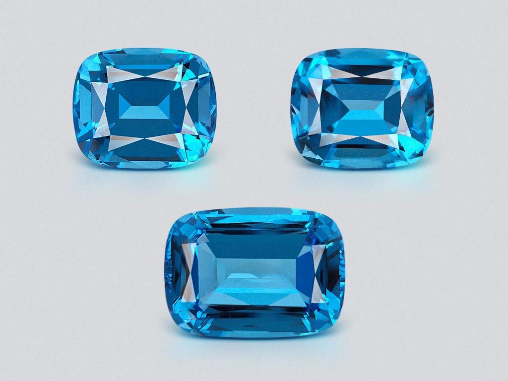 Conjunto de topacio azul brillante (azul suizo) talla cojín 53,84 quilates, Brasil  Image №1