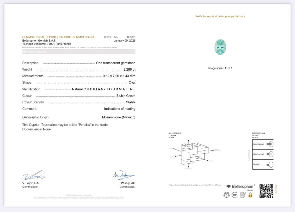 Paraiba Verde Neón corte ovalado 2,28 quilates, Mozambique Image №6