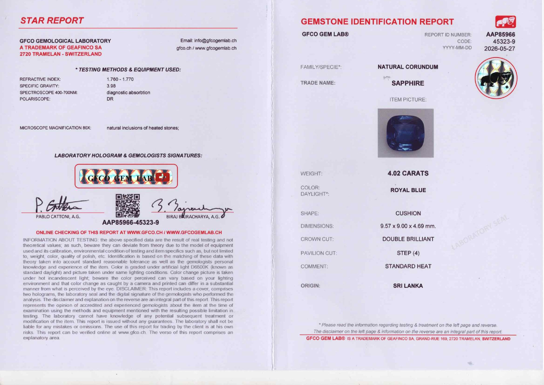 Lot #3. Royal Blue sapphire in cushion cut 4.02 carats, Sri Lanka Image №6