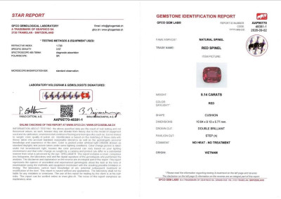 Certificate Spinelle rouge taille coussin de 5,14 carats, Tanzanie