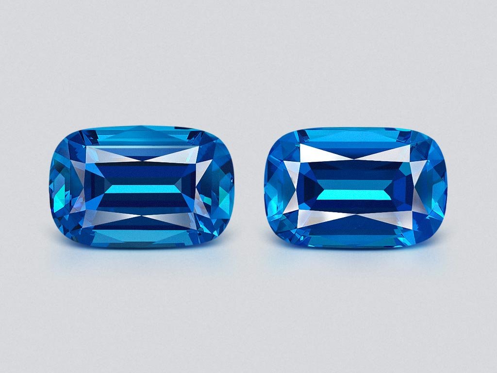 Pair of cushion cut Swiss Blue topaz 60.30 carats, Brazil  Image №1