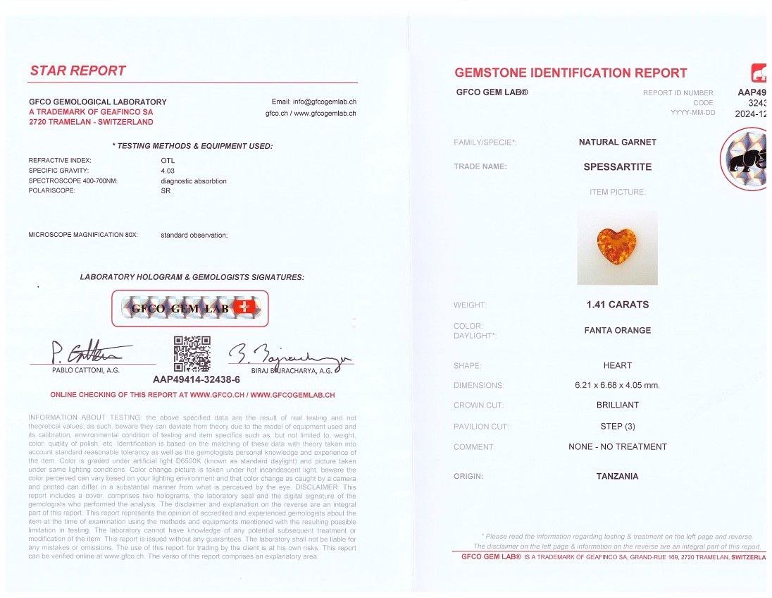 Grenat spessartine taille coeur 1,41 carats, Tanzanie Image №6