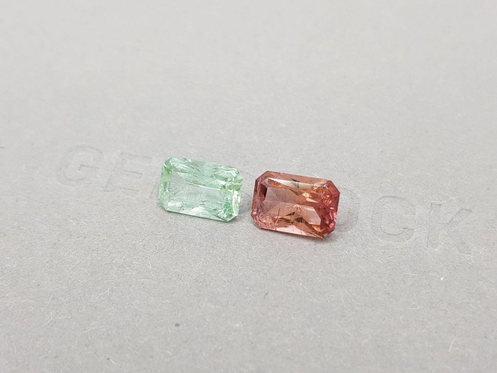 Pair of pink and light green radiant cut tourmalines 4.33 ct Image №3