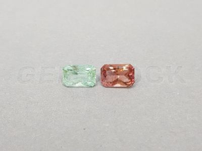 Pair of pink and light green radiant-cut tourmalines 4.33 ct photo