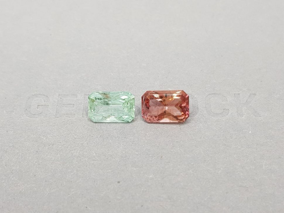Pair of pink and light green radiant cut tourmalines 4.33 ct Image №1
