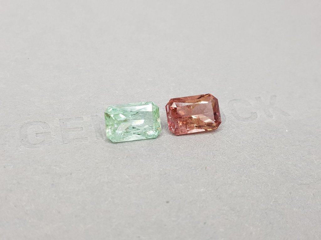 Pair of pink and light green radiant cut tourmalines 4.33 ct Image №2