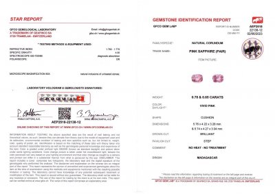 Certificate Pair of vivid pink unheated sapphires 1.43 ct, Madagascar