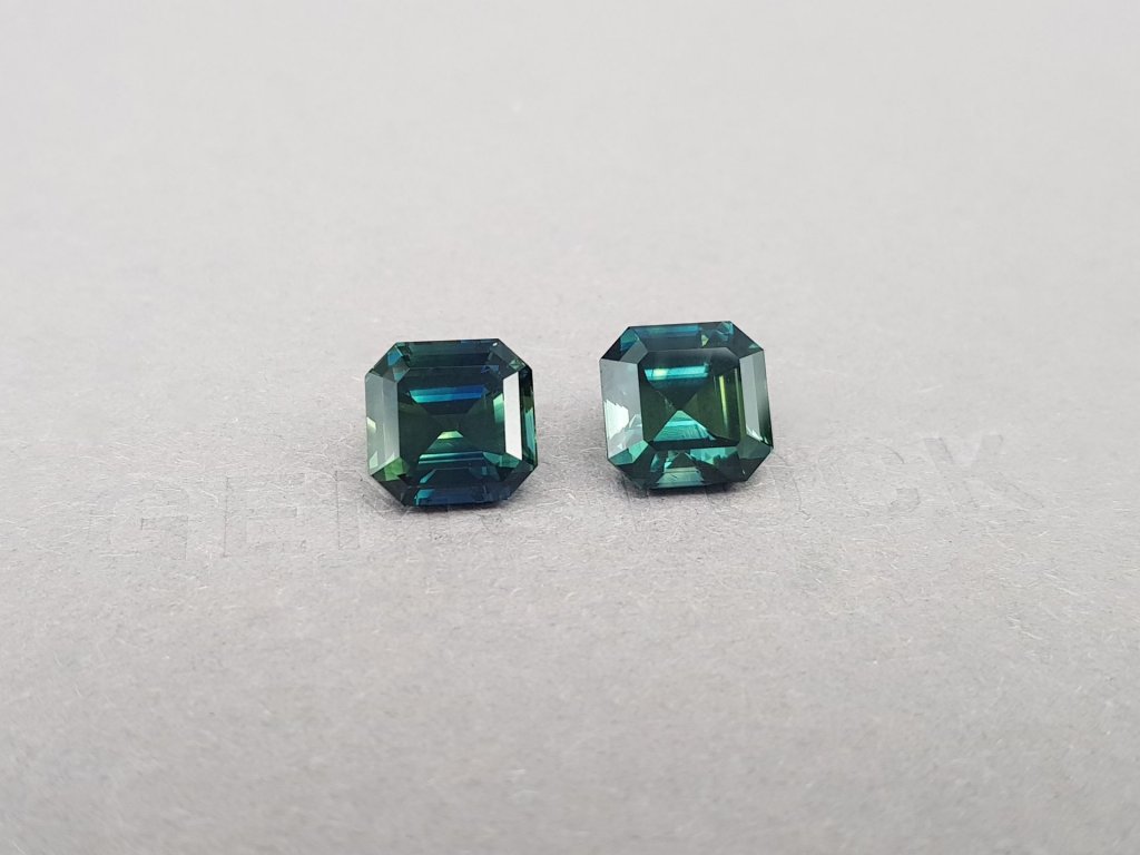 Pair of octagon-cut teal sapphires 10.35 ct Image №2