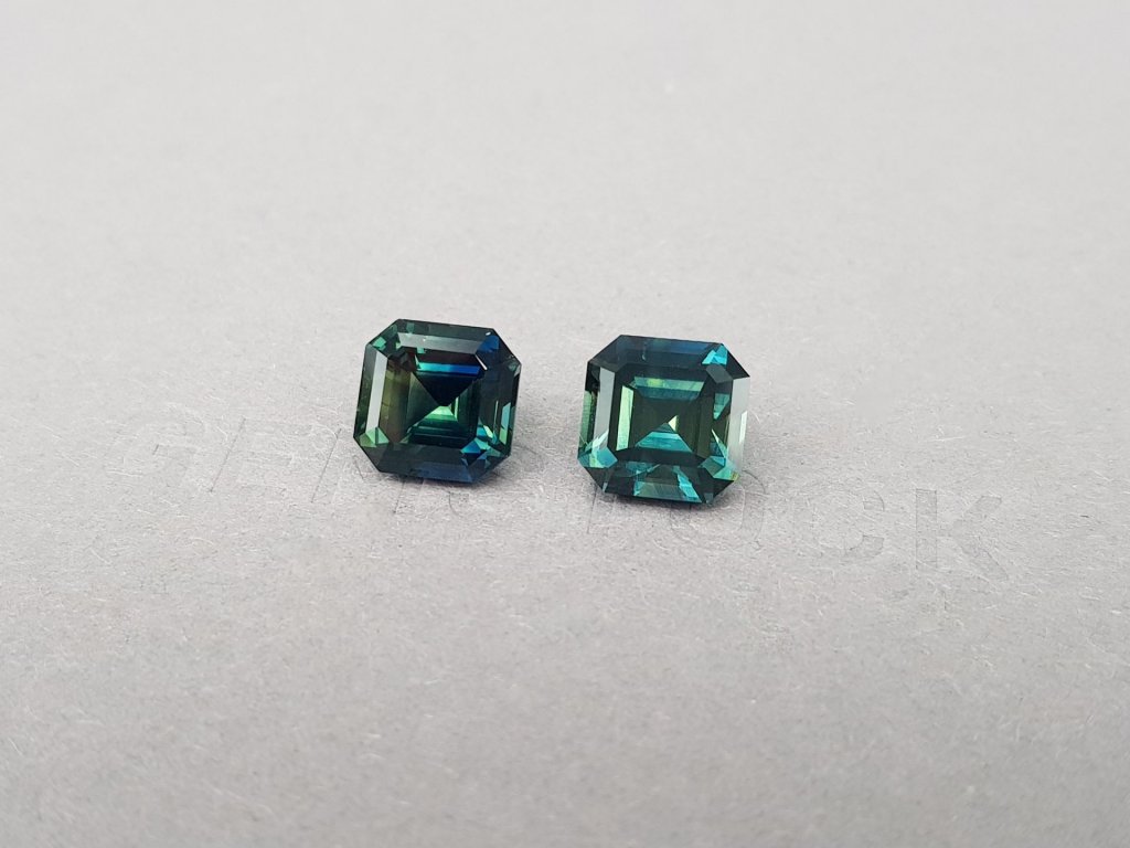 Pair of octagon-cut teal sapphires 10.35 ct Image №3
