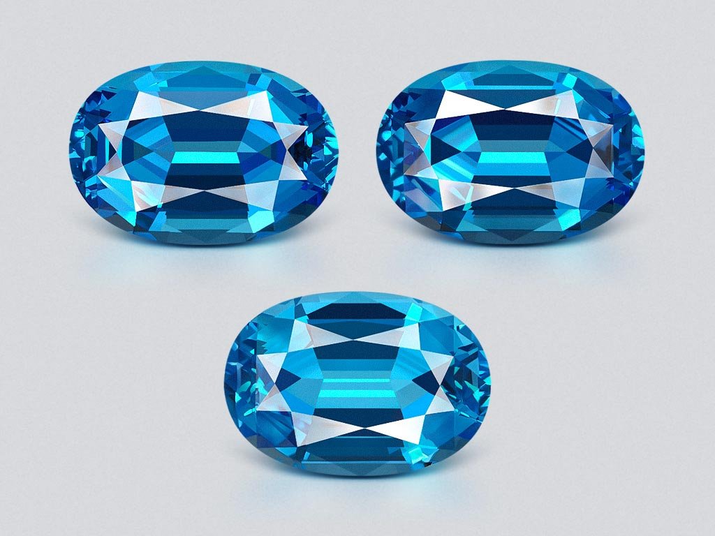 Ensemble de topaze bleu vif (Swiss Blue) taille ovale 94,15 carats, Brésil  Image №1