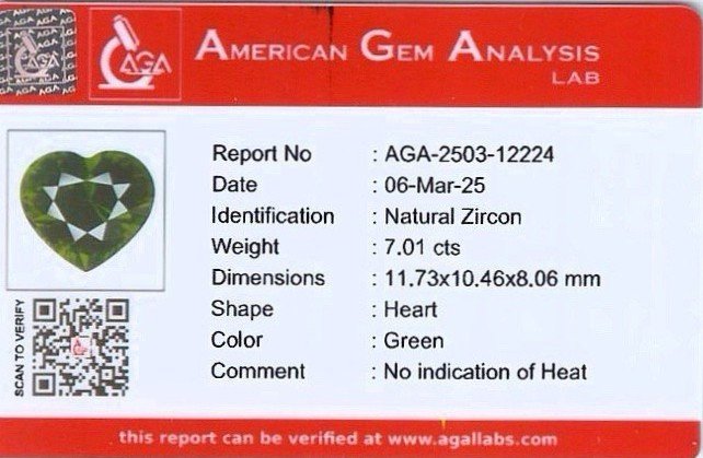 Green zircon in heart shape 7.01 Carats Image №6