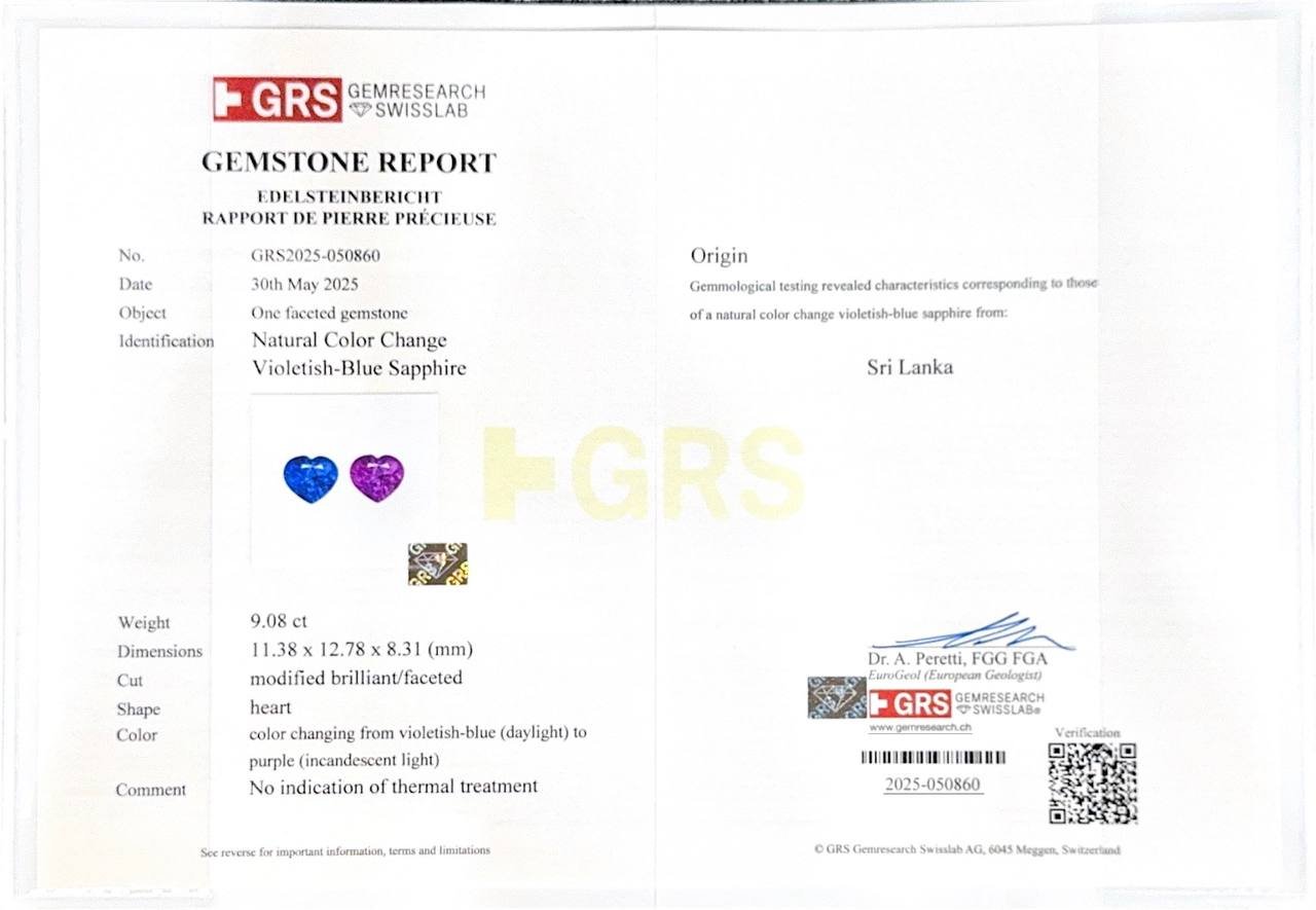 Unheated sapphire  color change heart shape 9.08 carats, Sri Lanka Image №6