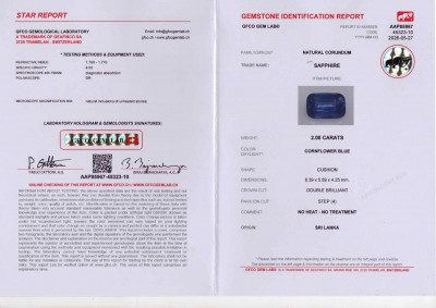 Certificate Unbehandelter Cornflower Blue saphir kissenförmig geschliffener 2,08 karat, Sri Lanka