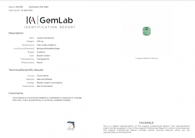 Certificate Turmalin-Verdelit im Pixelschliff, 2,52 Karat, Afghanistan, ICA