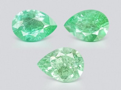 Set of pear cut green Paraiba tourmalines 3.56 ct, Mozambique photo