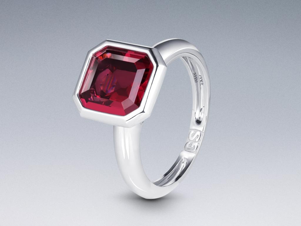 Bague avec grenat rhodolite 5,60 carats en or blanc 18 carats Image №4