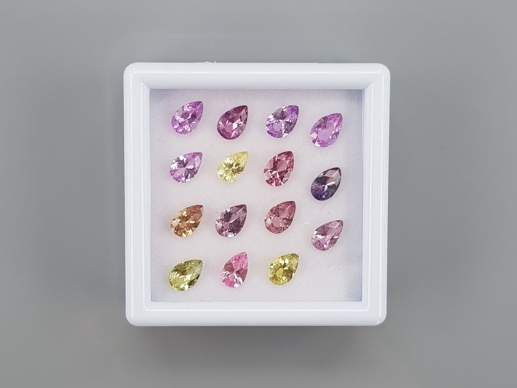 Set of calibrated sapphires 6x4 mm in pear cut 6.19 carats/15 pcs. Image №1