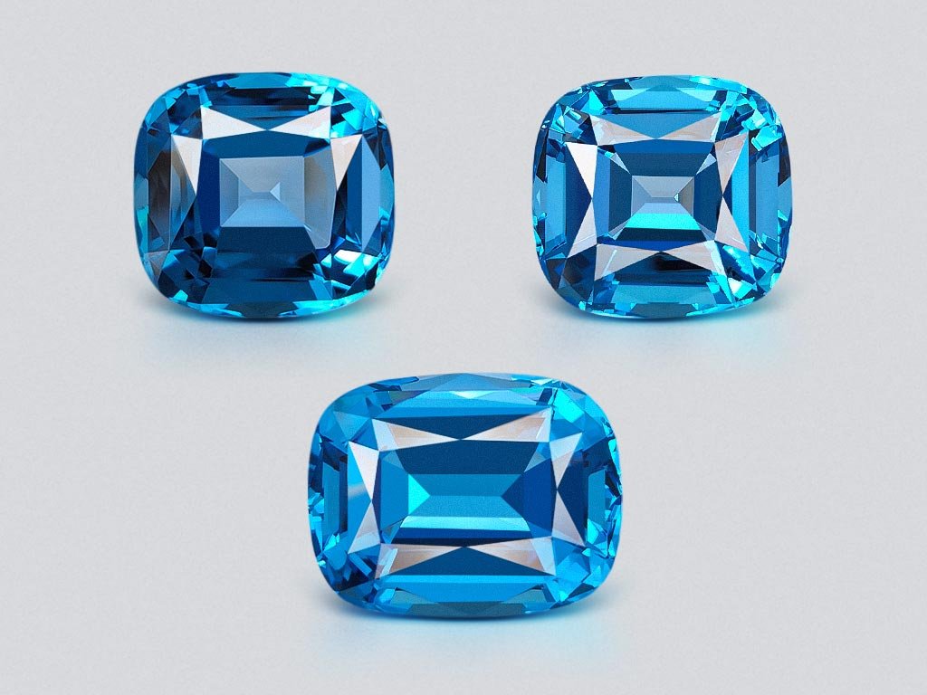 Conjunto de topacio azul brillante (azul suizo) talla cojín 66,96 quilates, Brasil  Image №1